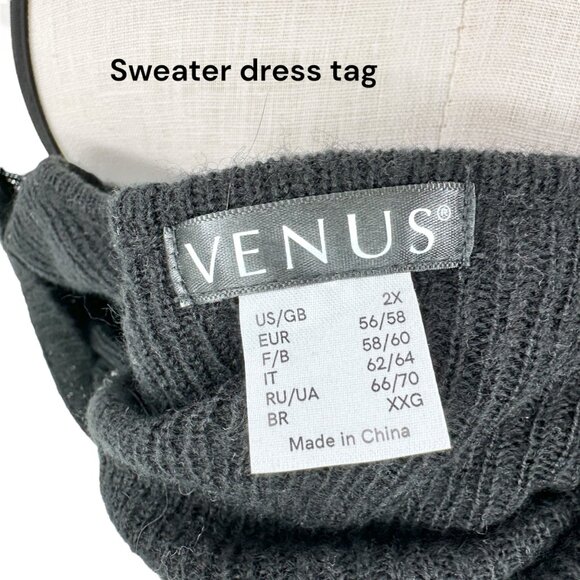 Venus Black Ribbed Knit Long Sleeve Sweater Dress 2X Flared Hem Lightweight NWT - Picture 5 of 16